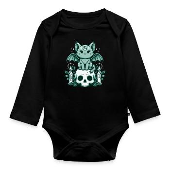Kawaii Pastel Goth mignon Creepy Cat Bat - Body Bébé bio manches longues - noir - Devant