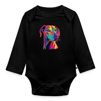 Aquarelle colorée Azawakh - Body Bébé bio manches longues - noir - Devant