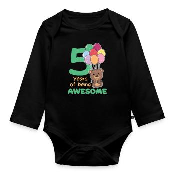 Bear for 5th birthday children five years old - Organic Longsleeve Baby Bodysuit - black - Front