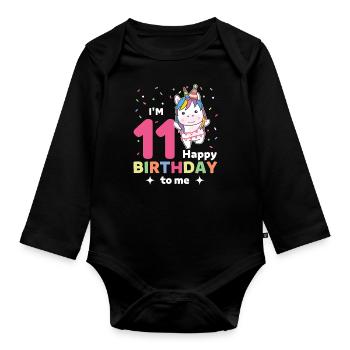 Licorne pour le 11e anniversaire des enfants de onze ans - Body Bébé bio manches longues - noir - Devant