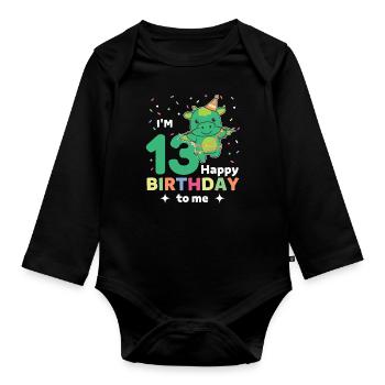 Dragon for the 13th birthday for children thirteen - Organic Longsleeve Baby Bodysuit - black - Front