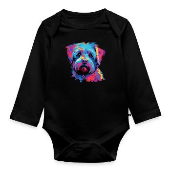 Watercolor Colorful Dandie Dinmont Terrier - Organic Longsleeve Baby Bodysuit - black - Front