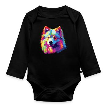 Wasserfarben Farbenfroher Japan Spitz - Baby Bio-Langarm-Body - Schwarz - Vorne