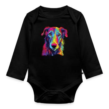 Watercolor Colorful Scottish Deerhound - Organic Longsleeve Baby Bodysuit - black - Front