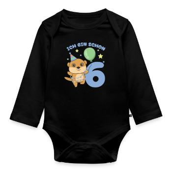 I'm already 6 meerkat birthday kids - Organic Longsleeve Baby Bodysuit - black - Front