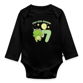 I'm Already 7 Frogs Birthday Kids - Organic Longsleeve Baby Bodysuit - black - Front