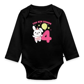I'm Already 4 Bunnies Birthday Kids - Organic Longsleeve Baby Bodysuit - black - Front