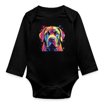 Wasserfarben Farbenfroher Boerboel - Baby Bio-Langarm-Body - Schwarz - Vorne