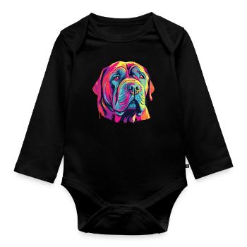 Wasserfarben Farbenfroher Mastino Napoletano - Baby Bio-Langarm-Body - Schwarz - Vorne