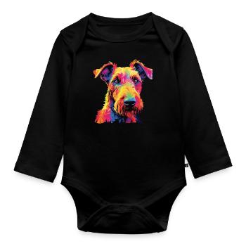 Watercolor Colorful Irish Terrier - Organic Longsleeve Baby Bodysuit - black - Front