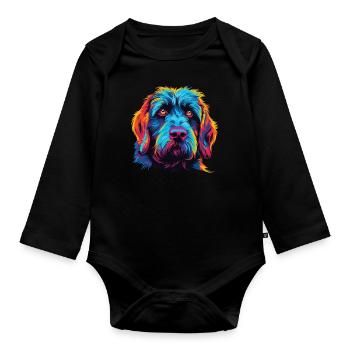 Aquarelle colorée Griffon Korthals - Body Bébé bio manches longues - noir - Devant
