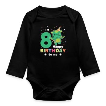 Drache zum 8. Geburtstag Kinder acht Jahre alt - Baby Bio-Langarm-Body - Schwarz - Vorne
