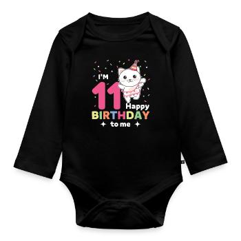 Chat pour les 11 ans pour les enfants de onze ans - Body Bébé bio manches longues - noir - Devant