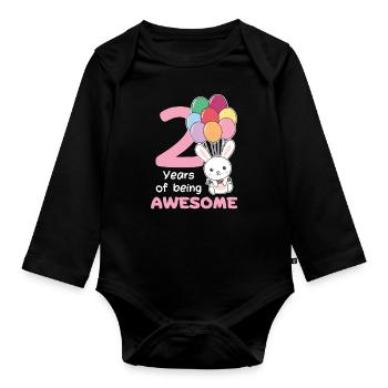 Rabbit for 2nd birthday children two years old - Organic Longsleeve Baby Bodysuit - black - Front