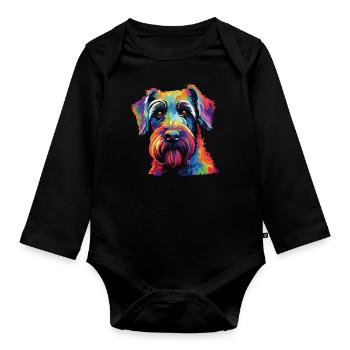 Watercolor Colorful Standard Schnauzer - Organic Longsleeve Baby Bodysuit - black - Front