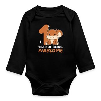 Squirrel for 1st birthday for children one year - Organic Longsleeve Baby Bodysuit - black - Front