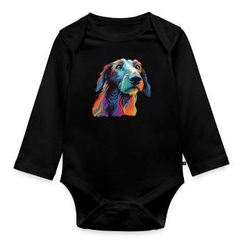 Watercolor Colorful Scottish Deerhound - Organic Longsleeve Baby Bodysuit - black - Front
