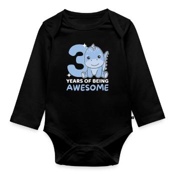 Dino for 3rd birthday children three years old - Organic Longsleeve Baby Bodysuit - black - Front