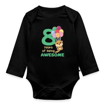 Meerkat for 8th birthday children eight years - Organic Longsleeve Baby Bodysuit - black - Front