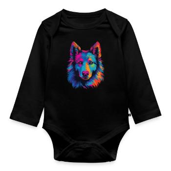 Aquarelle coloré chien de berger belge - Body Bébé bio manches longues - noir - Devant