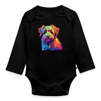 Wasserfarben Farbenfroher Norfolk Terrier - Baby Bio-Langarm-Body - Schwarz - Vorne