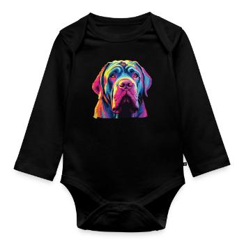 Wasserfarben Farbenfroher Mastino Napoletano - Baby Bio-Langarm-Body - Schwarz - Vorne