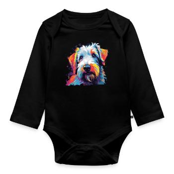 Watercolor Colorful Sealyham Terrier - Organic Longsleeve Baby Bodysuit - black - Front