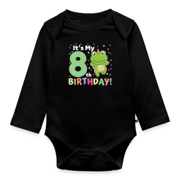 Frog for 8th birthday children eight years old - Organic Longsleeve Baby Bodysuit - black - Front