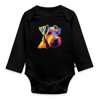 Watercolor Colorful Welsh Terrier - Organic Longsleeve Baby Bodysuit - black - Front