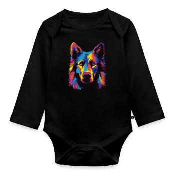 Aquarelle coloré chien de berger belge - Body Bébé bio manches longues - noir - Devant