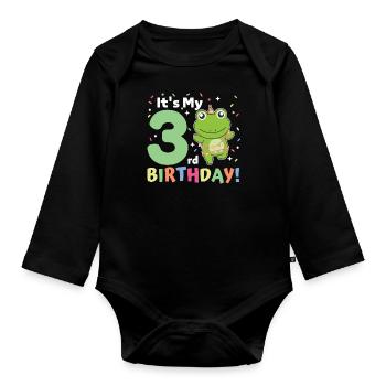 Frog for 3rd birthday children three years old - Organic Longsleeve Baby Bodysuit - black - Front