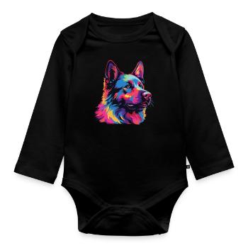 Watercolor Colorful Norwegian Elkhound - Organic Longsleeve Baby Bodysuit - black - Front