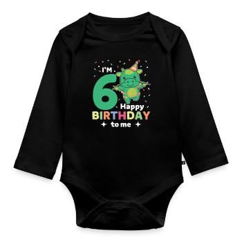 Drache zum 6. Geburtstag Kinder sechs Jahre alt - Baby Bio-Langarm-Body - Schwarz - Vorne