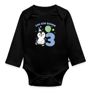I'm already 3 penguins birthday kids - Organic Longsleeve Baby Bodysuit - black - Front