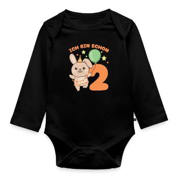 Ich bin schon 2 Hasen Geburtstags Kinder - Baby Bio-Langarm-Body - Schwarz - Vorne