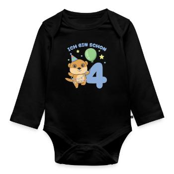 J’ai déjà 4 enfants d’anniversaire suricate - Body Bébé bio manches longues - noir - Devant