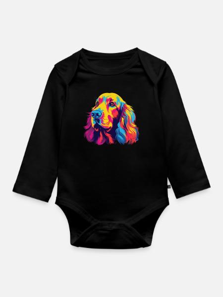 Wasserfarben Farbenfroher American Cocker Spaniel - Baby Bio-Langarm-Body - Schwarz