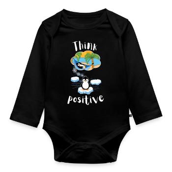 Think positive motivation relax penguin on the beach - Organic Longsleeve Baby Bodysuit - black - Front
