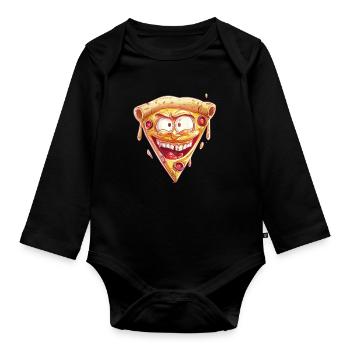 Crazy Pizza With Funny Face - Organic Longsleeve Baby Bodysuit - black - Front