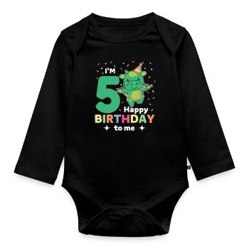Drache zum 5. Geburtstag Kinder fünf Jahre alt - Baby Bio-Langarm-Body - Schwarz - Vorne