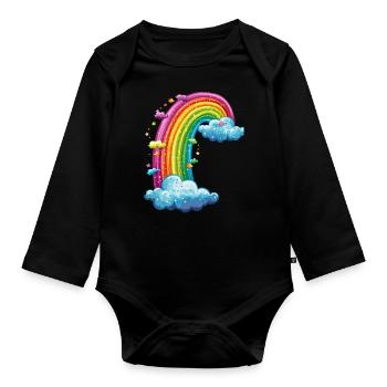 Bunter Regenbogen Mit Wolken Zeichnung - Baby Bio-Langarm-Body - Schwarz - Vorne