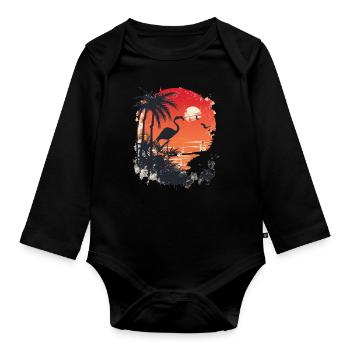 Flamingo Illustration - Organic Longsleeve Baby Bodysuit - black - Front