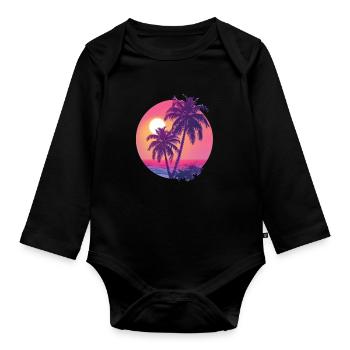 Tropical sunset with palm trees - Organic Longsleeve Baby Bodysuit - black - Front