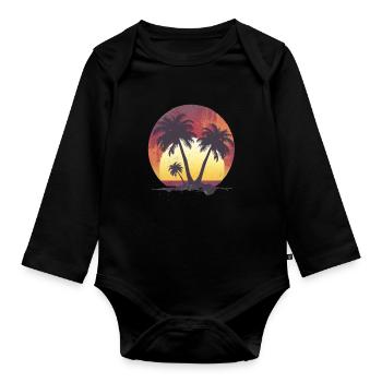 Tropischer Sonnenuntergang und Palmen - Baby Bio-Langarm-Body - Schwarz - Vorne