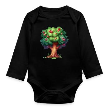 Colorful apple tree in cartoon style - Organic Longsleeve Baby Bodysuit - black - Front