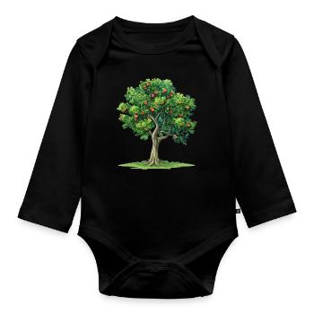 Arbre vivant aux fruits rouges - Body Bébé bio manches longues - noir - Devant