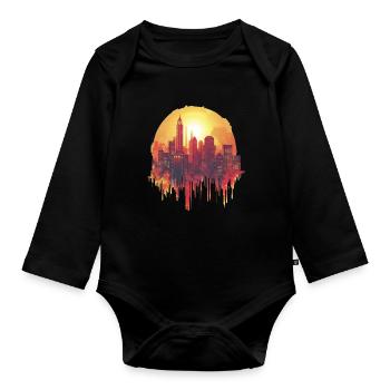 Stadt Skyline bei Sonnenuntergang - Baby Bio-Langarm-Body - Schwarz - Vorne
