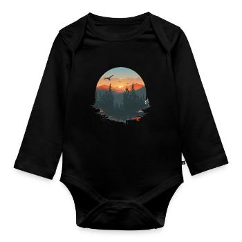 Berglandschaft Bei Sonnenuntergang Naturblick - Baby Bio-Langarm-Body - Schwarz - Vorne