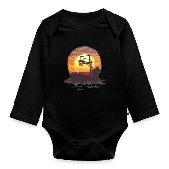 Sonnenaufgang Basketball Silhouette - Baby Bio-Langarm-Body - Schwarz - Vorne