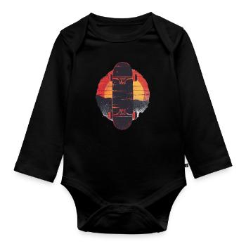Skateboard Sunset Retro Style - Organic Longsleeve Baby Bodysuit - black - Front